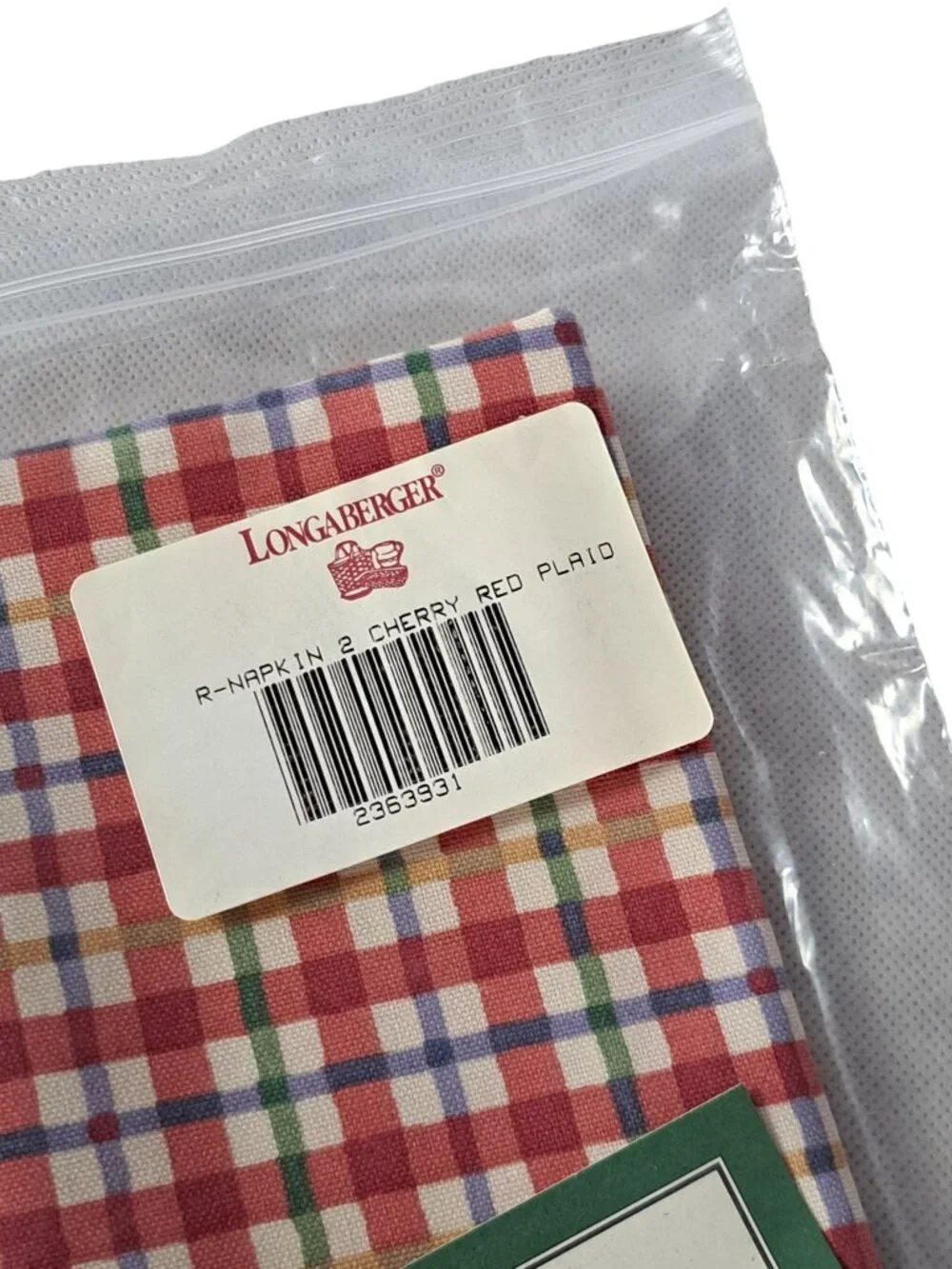 Longaberger Fabric napkins set of 2 in Cherry Red Plaid Pattern NEW